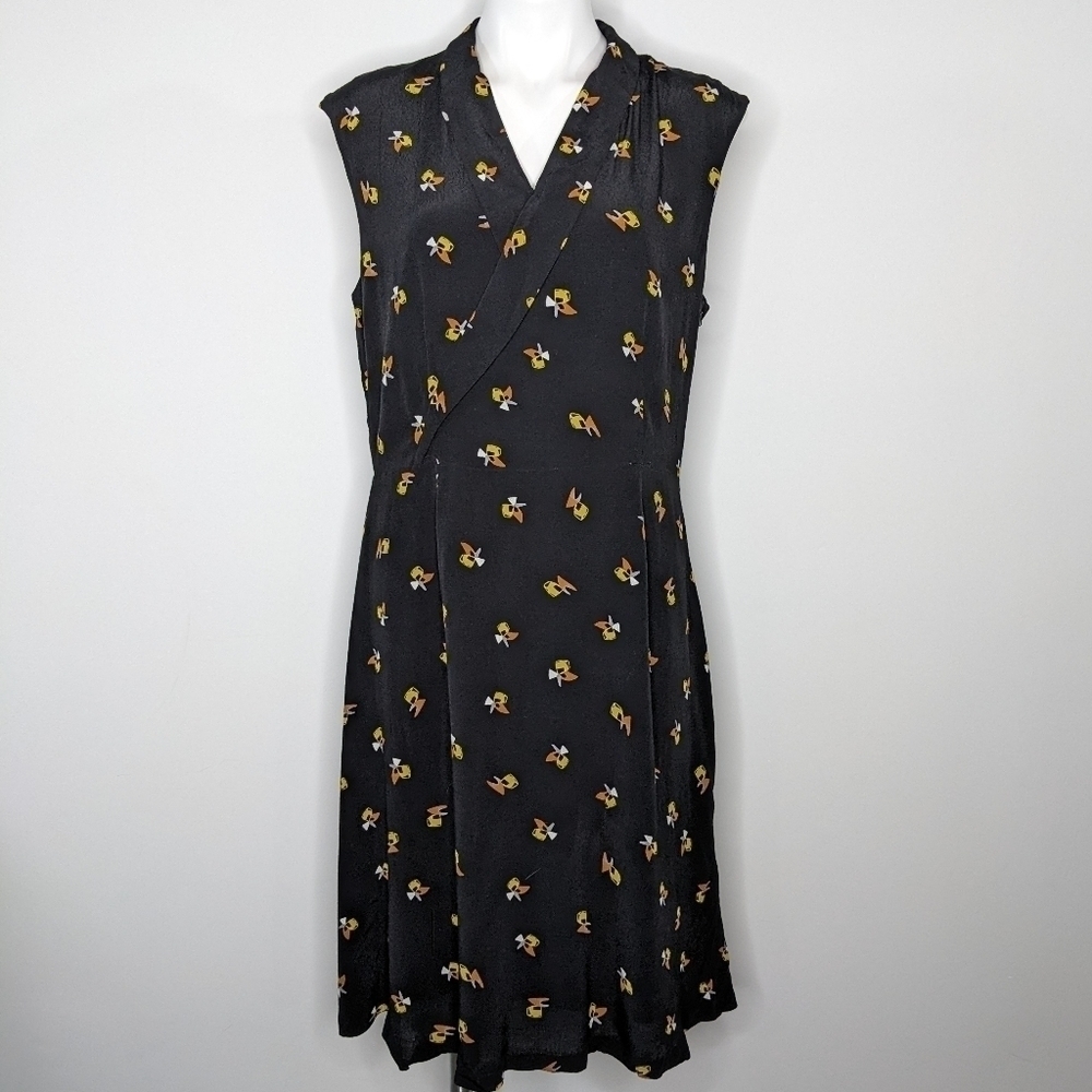 Of Mercer Allen black yellow orange abstract floral dress 14